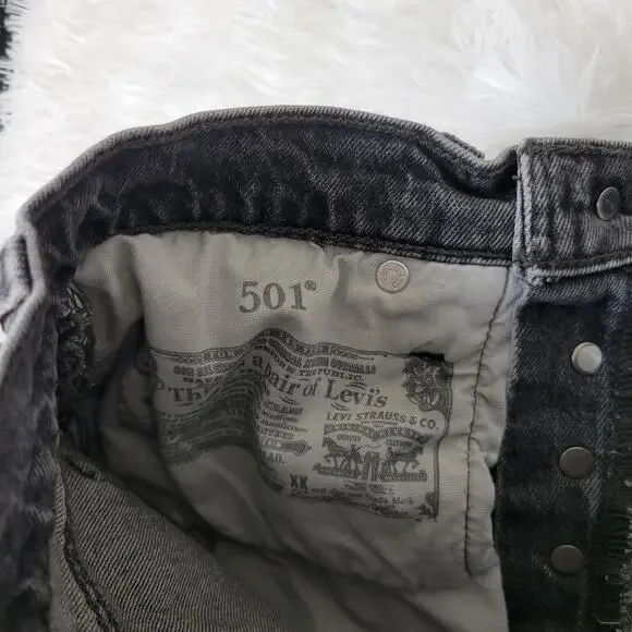 Levis 501 Original High Rise Grey Denim Cut Off Shorts Size W25 Button Fly - Picture 6 of 8